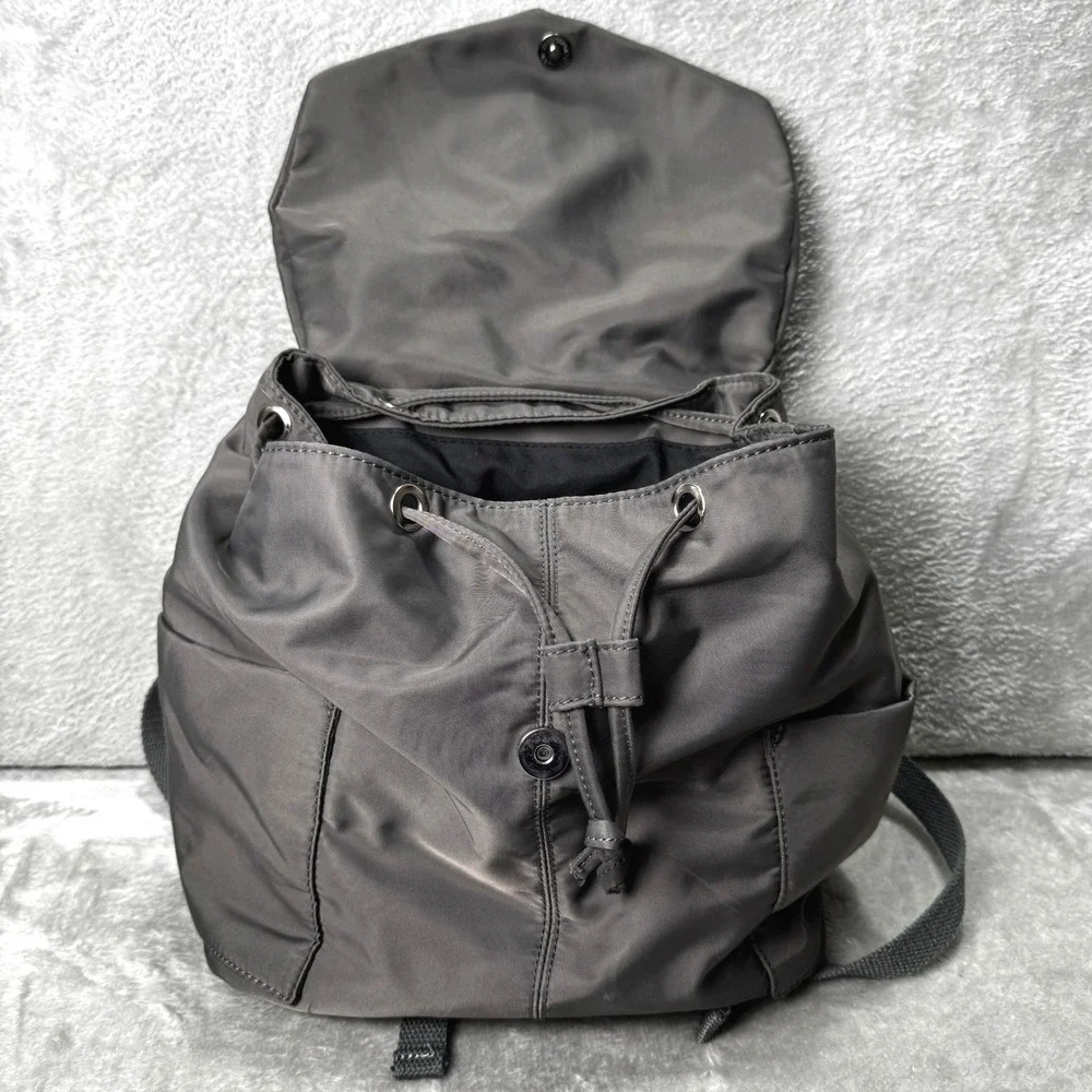 Charcoal Gray Nylon Drawstring Travel Backpack Magnetic Flap Closure‎ Adjustable